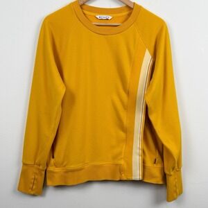 Athleta Yellow Crewneck Sweatshirt L Triumph Game Point Stripe Pullover